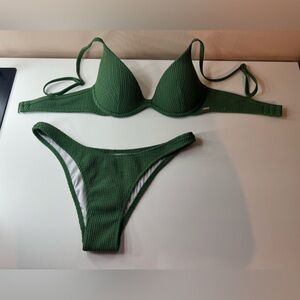 PINK branded bikini set, only worn once, Olive green, push up top